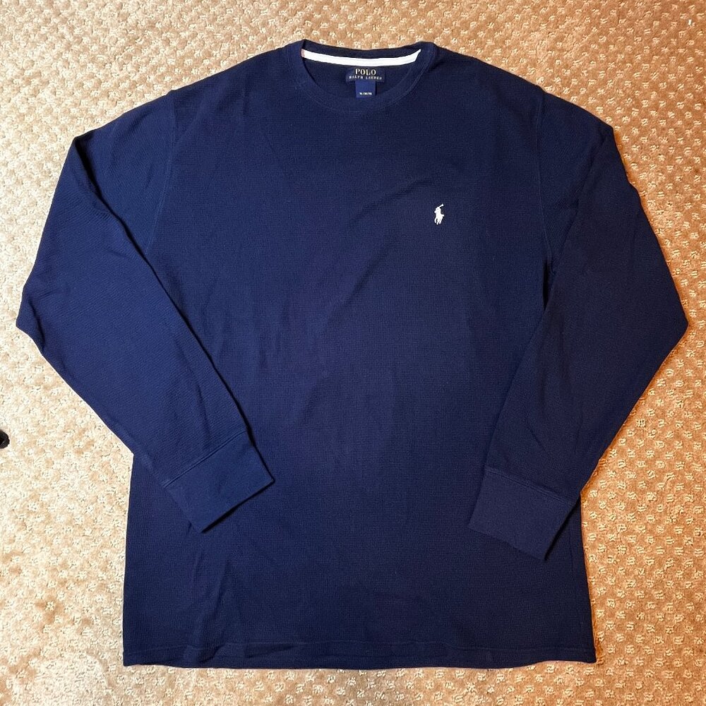 Polo Ralph Lauren Men's Waffle Knit Sweater Thermal Pullover Navy Size XL